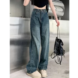 wide leg jeans for women high waisted contrasting straight leg pant autumn lady loose pants streetwear