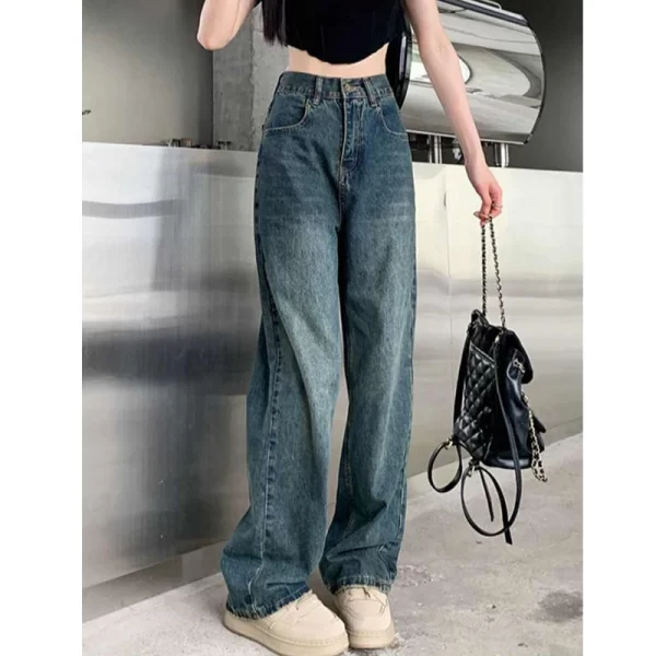 wide leg jeans for women high waisted contrasting straight leg pant autumn lady loose pants streetwear