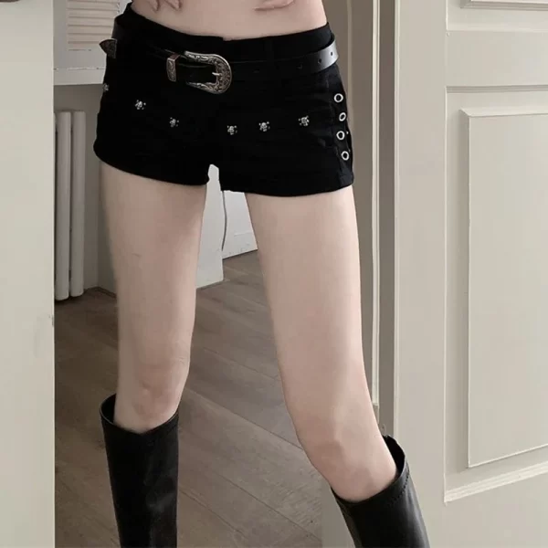 western spicy girl denim shorts lady ultra low rise y2k designer short pants female black rivet hip hop wrap hip skinny jeans