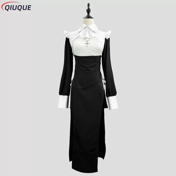 women's nun costume kerchief cross necklace sexy nurse dressing halloween maid plus size tight black robe religious costumes