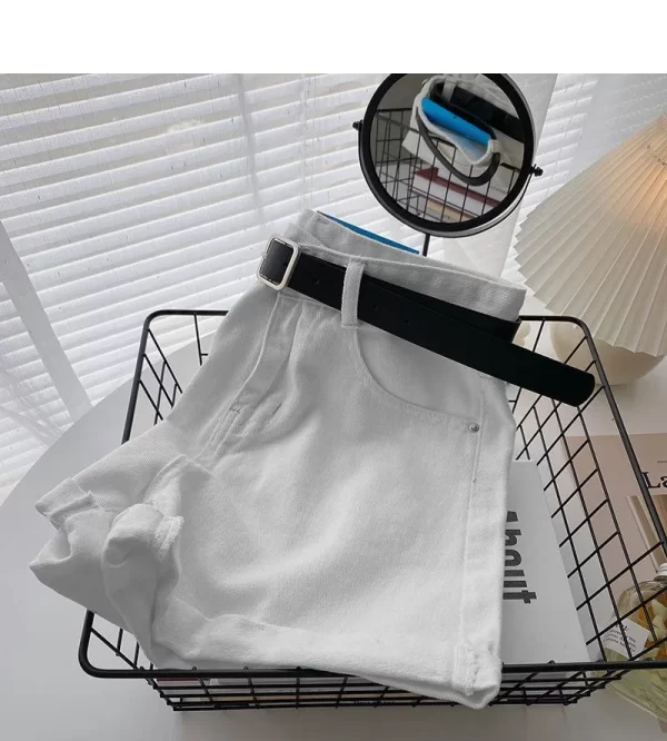 korean denim shorts with belt for women casual fashion summer wide leg high waist jeans y2k hot pants streetwear cowboy shorts