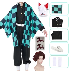 anime demon slayer kamado tanjirou cosplay costume kimetsu no yaiba cartoon costume sutis wigs halloween for kids adult cosparty
