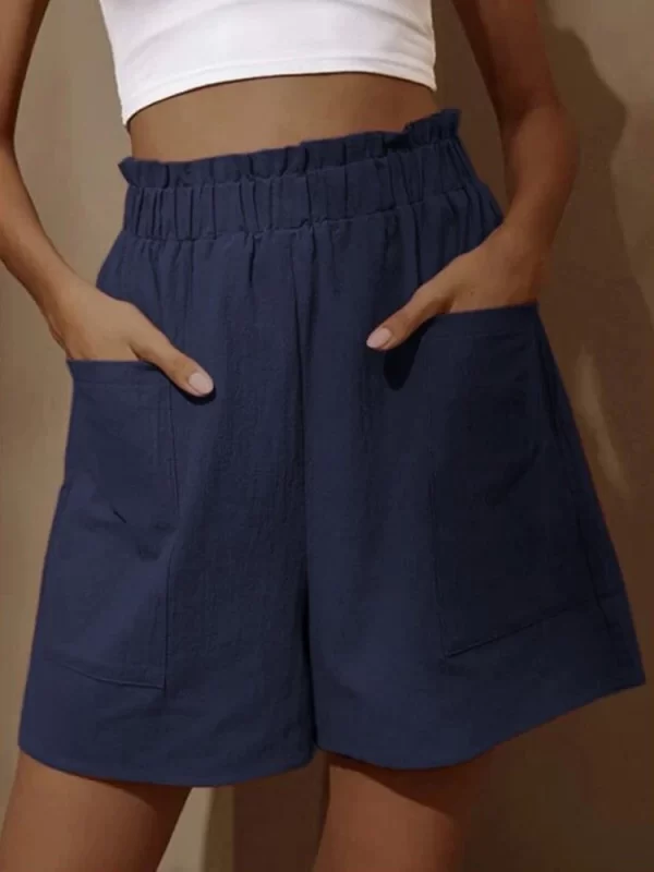 summer new loose large size casual shorts women's solid high waist casual pants two pockets wide leg pants female shorts sport