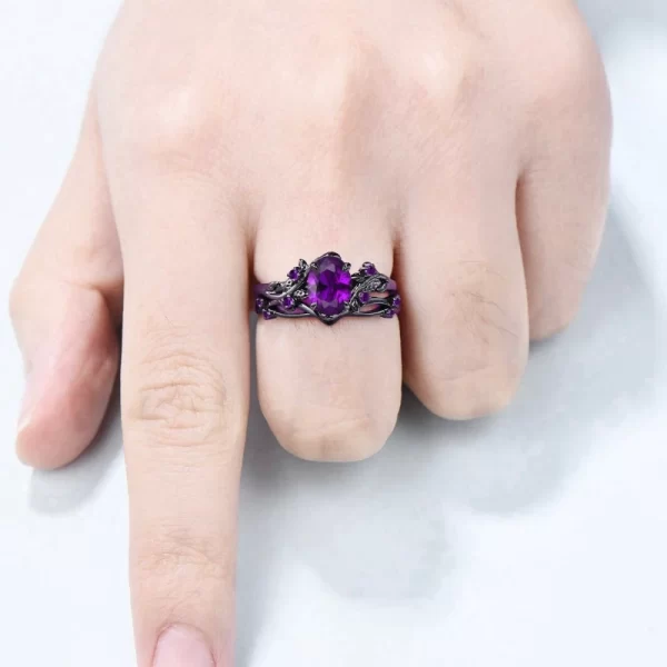 elegant women's retro style purple gemstone ring gun black rose branch cross two piece set classic wedding fashion jewelry
