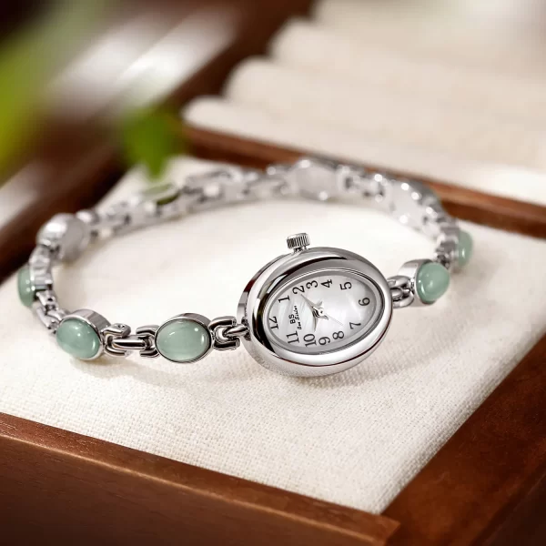luxury women's small dial watch fashion elegant green jade bracelet ladies dress quartz watch daily party wear wristwatch clock
