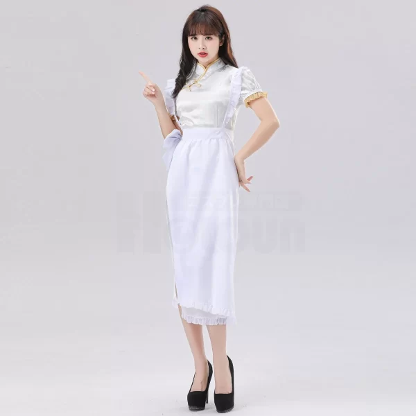 holoun maid apron dress china costume cute cheongsam cafe uniform skirt black white red pink short sleeve halloween gift