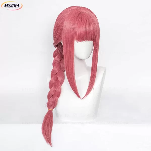 high quality makima cosplay wig anime chainsaw man cosplay long coral pink braided heat resistant hair role play wigs + wig cap