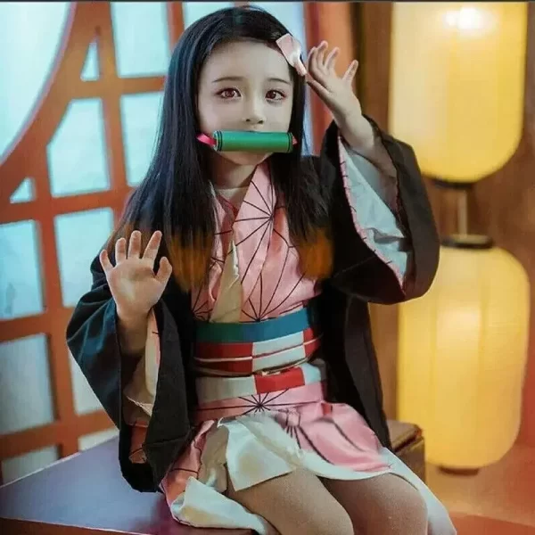 2025o nezuko anime cosplay costume, kimono demon slayer, perruques, cheveux, halloween, carnaval, tenue pour femme
