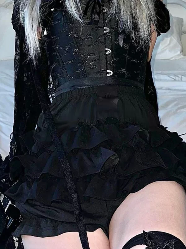 altgoth mall goth hotsweet shorts women aesthetic y2k e girl cute sweet fairycore grunge lace bow patchwork high waist shorts