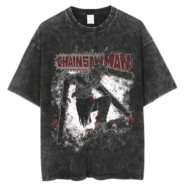 hot anime chainsaw man makima print t shirt men women high quality washed cotton tshirts oversized t shirt harajuku male tee