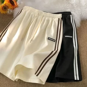 side striped sweatpants women high waisted loose straight running shorts summer fashion casual black white wide leg shorts