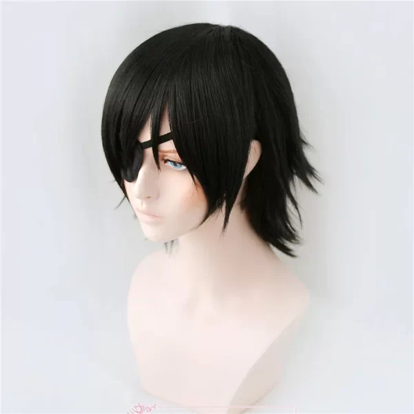 himeno wig chainsaw man black short fluffy layered synthetic hair with eyes patch heat resistant costume party play