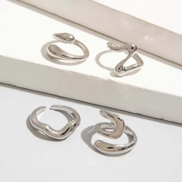 4pcs/set fashion silver color irregular geometric open rings for women men punk metal adjustable knuckle joint ring jewelry