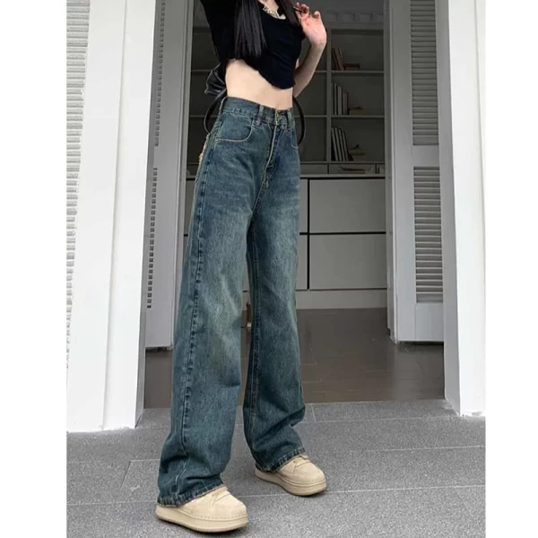 wide leg jeans for women high waisted contrasting straight leg pant autumn lady loose pants streetwear