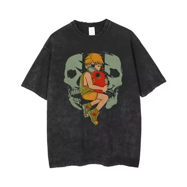 anime chainsaw man acid tshirt retro vintage washed printed graphic t shirt men harajuku cotton casual short sleeve tshirt tops