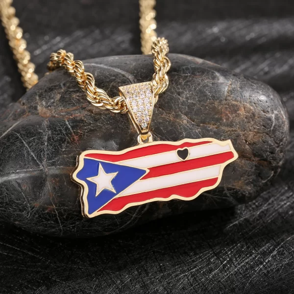 street fashion jewelry european and american 14k gold plated zircon copper puerto rican flag pendant free shipping item