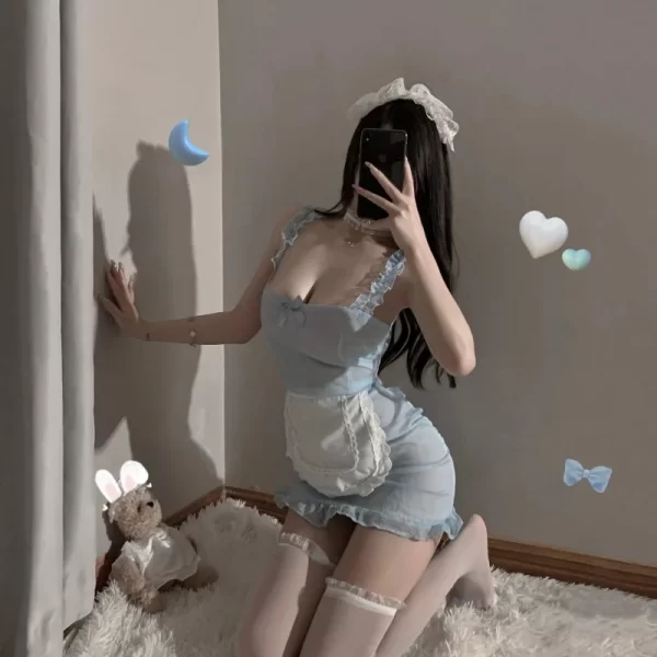 ladies' sexy lingerie sexy and stimulating hollowed out perspective no take off cute maid uniform role playing suspender dress