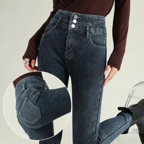 new women's high waist stretch jeans blue black gray fashionable and versatile multi button popular slim denim long pants female