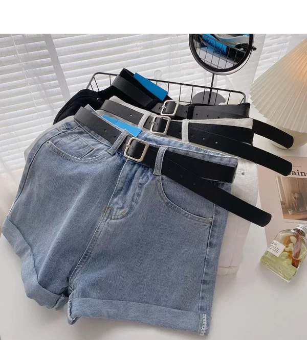 korean denim shorts with belt for women casual fashion summer wide leg high waist jeans y2k hot pants streetwear cowboy shorts