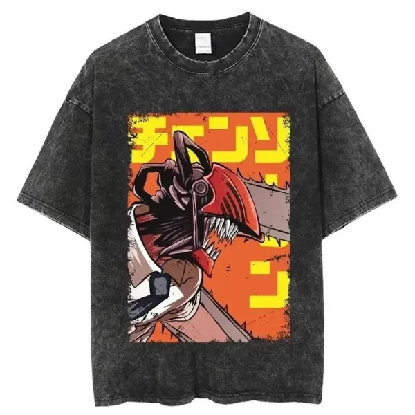 hot anime chainsaw man makima print t shirt men women high quality washed cotton tshirts oversized t shirt harajuku male tee