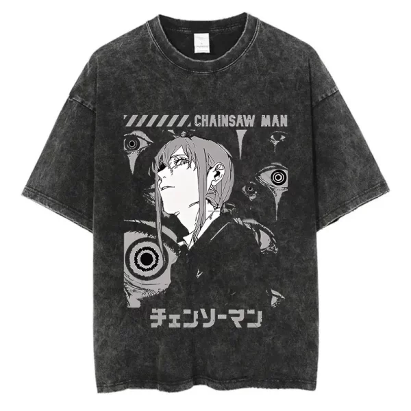 anime chainsaw man washed tshirt men streetwear harajuku graphic vintage t shirt cotton casual t shirt summer short sleeve tops