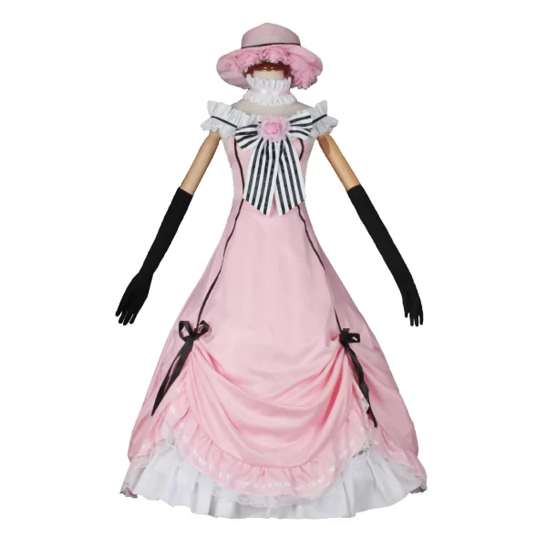 anime black butler ciel phantomhive young master cosplay pink robin uniform lolita dress wig sleeveless lace maid cut dress