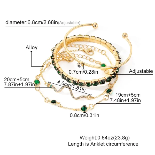 4pcs/set fashionable snake imitation gemstone bangle rhinestone full metal bracelet set for women's jewelry birthday party gifts