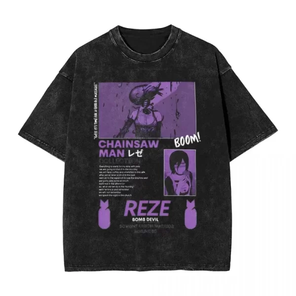 anime chainsaw man reze graphic printed t shirt men women washed cotton tshirts vintage casual t shirt harajuku male tops