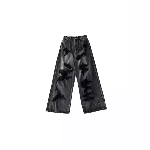 unique cool ripped jeans women's summer distressed american style bell bottoms loose fit versatile straight leg long pants