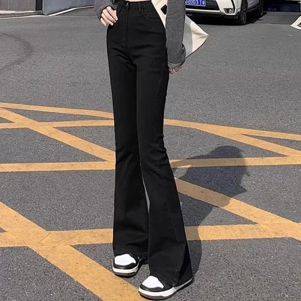 woman american high waist slim fit bell bottom jeans female fashion y2k flare pants girls elastic designer black denim trousers