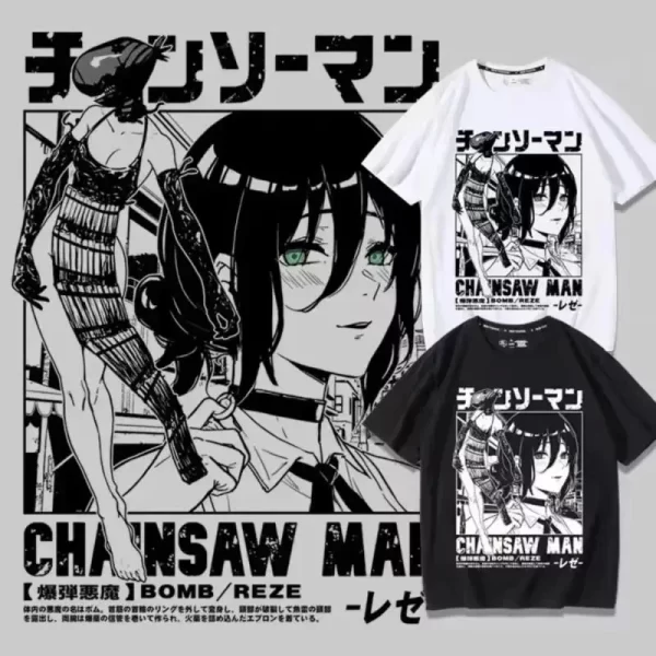 anime t shirt women chainsaw man manga graphic cotton short sleeve tee plus size women tops summer streetwear short sleeve tee