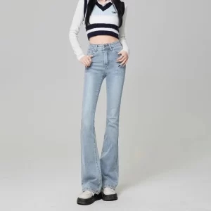 woman high waist flare jeans girls high street bell bottom pants female fashion light blue blue grey black blue denim trousers