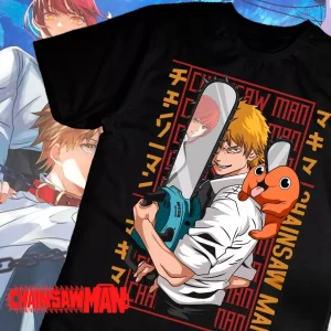 chainsaw man japanese anime cotton pattern printed short sleeve t shirt retro men women kids casual loose streetwear top tees