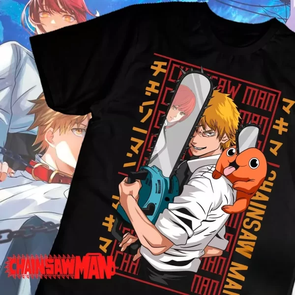 chainsaw man japanese anime cotton pattern printed short sleeve t shirt retro men women kids casual loose streetwear top tees