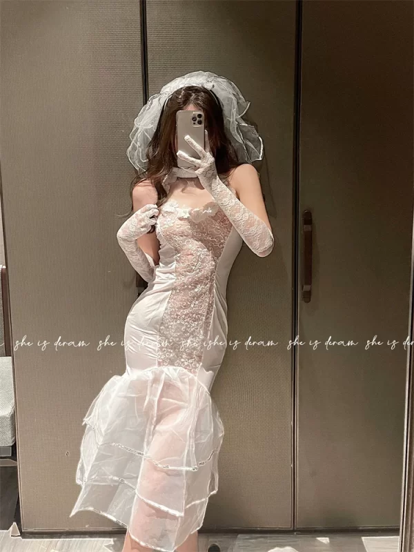 plus qunque sexy women bride cosplay uniform bridal lingerie maid lace bikini anime costume wedding dress ladies bra panty white