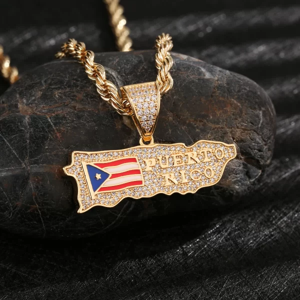 street fashion jewelry european and american 14k gold plated zircon copper puerto rican flag pendant free shipping item