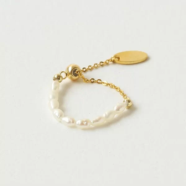 french simple retro pearl chain pull adjustment gold color rings girl's new elegant accessories fashion finger jewelry for woman