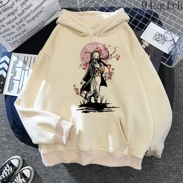 cute nezuko anime print hoodies women demon slayer manga sweatshirts tanjiro kimetsu no yaiba hoodie harajuku streetwear clothes