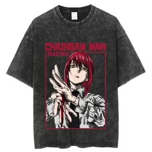 hot anime chainsaw man makima print t shirt men women high quality washed cotton tshirts oversized t shirt harajuku male tee