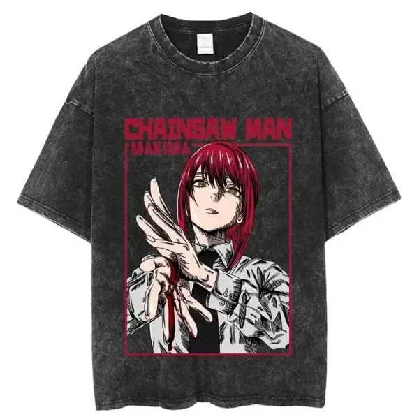 hot anime chainsaw man makima print t shirt men women high quality washed cotton tshirts oversized t shirt harajuku male tee
