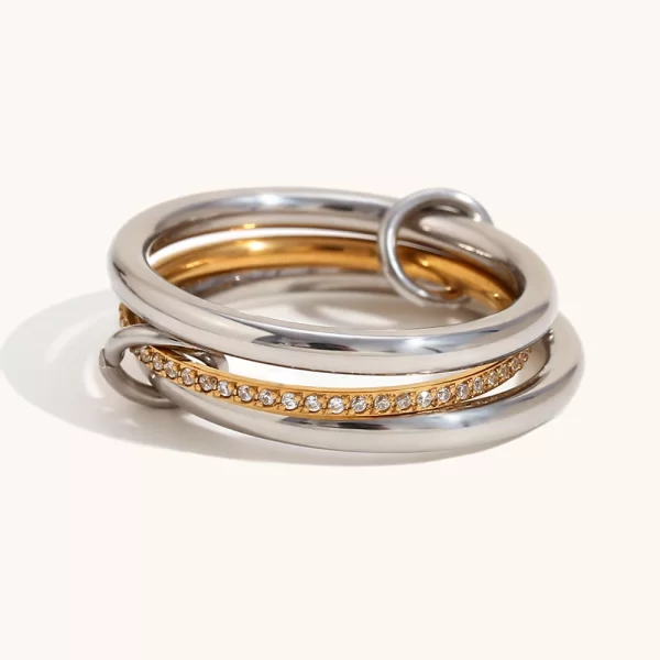 la. muses color mix dual tone multi layer circle stainless steel women's ring trendy fashion daily versatile jewelry