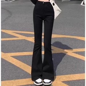 woman american high waist slim fit bell bottom jeans female fashion y2k flare pants girls elastic designer black denim trousers