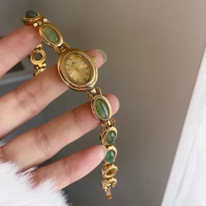 high end luxury watches for woman elegant green jewelry jade quartz bracelet wristwatch gift for women lady fashion dress watch