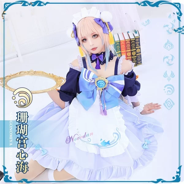genshinimpact cosplay maid kokomi costume uniform wig shoes sexy women halloween christmas party fancy dress outfit full set