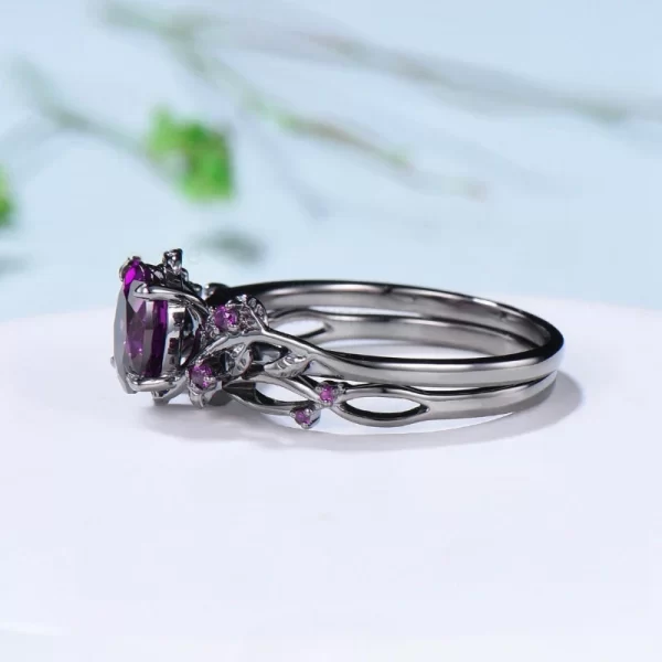 elegant women's retro style purple gemstone ring gun black rose branch cross two piece set classic wedding fashion jewelry