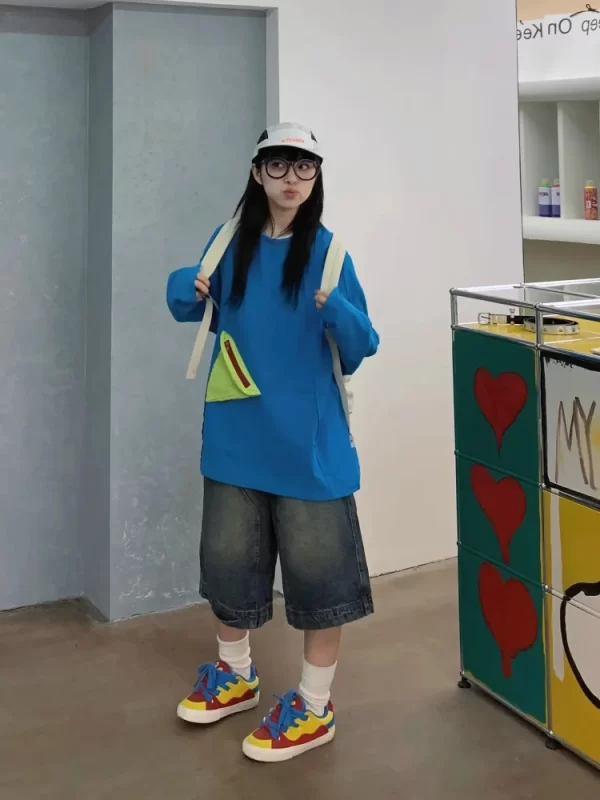 y2k women vintage retro streetwear breeches harajuku blue denim wide leg baggy short pants jorts bermudas jeans shorts clothes
