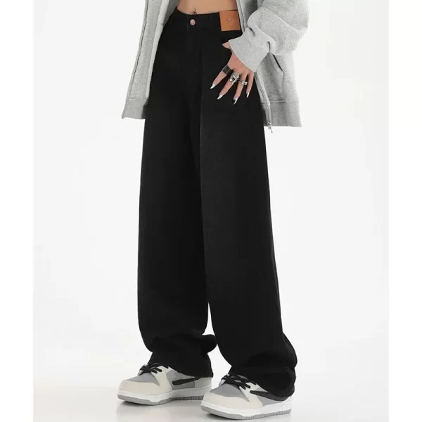 woman high waist slim fit wide leg jeans female high street y2k 2000s casual pants lady fashion black blue loose denim trouserse