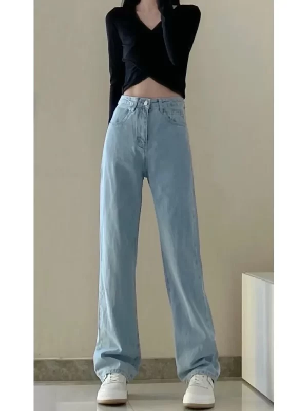 autumn spring jeans women denim pants vintage straight trousers fashion female white black solid loose casual wide leg pants