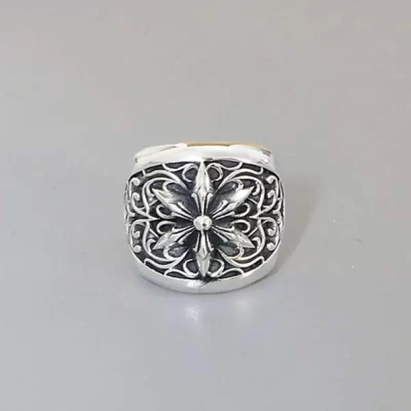 new fashionable simple cross carved ring 925 sterling silver european style men's ring uniquevintage texture ring for men