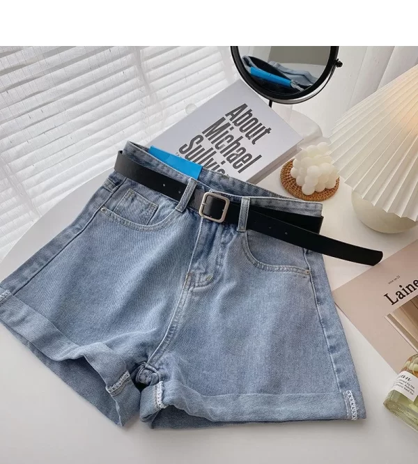korean denim shorts with belt for women casual fashion summer wide leg high waist jeans y2k hot pants streetwear cowboy shorts